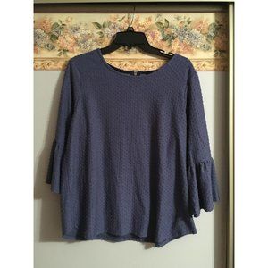 Anthropologie W5 Blue Large Swiss Dot Bell Sleeve Casual Occasion Top